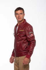 Blouson en cuir Steve McQueen Virgil rouge foncé Homme