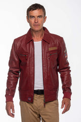 Blouson en cuir Steve McQueen Virgil rouge foncé Homme