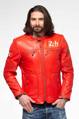 Blouson en cuir 24H Le Mans Voxan rouge brillant Homme