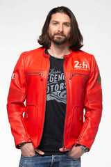 Blouson en cuir 24H Le Mans Voxan rouge brillant Homme