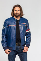 Blouson en cuir 24H Le Mans Miles bleu royal Homme