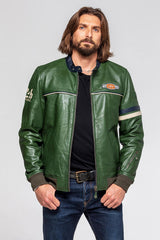 Men's 24H Le Mans Miles green/navy leather jacket