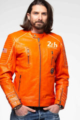 Blouson en cuir 24H Le Mans Weldon orange Homme