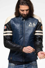 Men's 24h Le Mans Falcon leather jacket royal blue