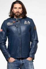 Blouson en cuir 24H Le Mans Shadow bleu royal Homme