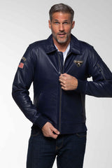 Blouson en cuir Steve McQueen John bleu royal Homme