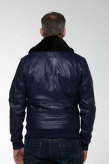 Blouson en cuir Steve McQueen John bleu royal Homme