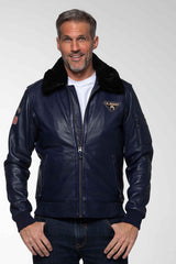 Blouson en cuir Steve McQueen John bleu royal Homme