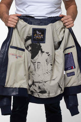 Blouson en cuir Steve McQueen John bleu royal Homme