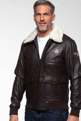 Blouson en cuir Steve McQueen Peter marron foncé Homme