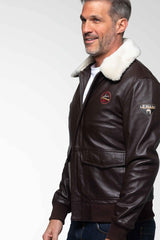 Blouson en cuir Steve McQueen Peter marron foncé Homme