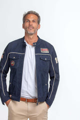 Blouson en cuir Steve McQueen Tom bleu royal nubuck Homme