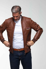 Blouson en cuir Steve McQueen Burt tortoise Homme